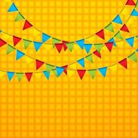 Festa Junina Illustration with Colorful Party Flag Garland on Yellow Checkered Background. Festa de Sao Joao Brazil June Traditional Holiday Festival Design for Celebration Banner, Flyer vector