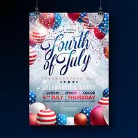 Independence Day of the USA Party Flyer Illustration with American Flag Pattern Balloon and Falling Confetti on Light Background Fourth of July Design for Celebration Banner, Greeting Card vector