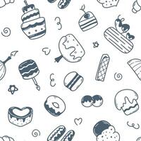 Sweet pastries doodle sketch style seamless pattern vector