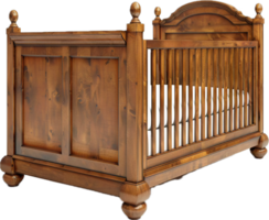 Vintage Wooden Baby Crib with Ornate Details png