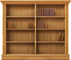 Clásico de madera estante para libros lleno con antiguo libros. png