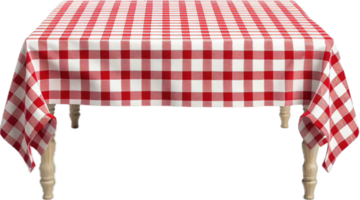 vermelho e branco xadrez toalha de mesa em jantar mesa. png