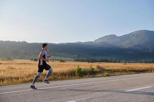 Determined Stride. Athletic Man Embarks on Marathon Preparation with Resolve. photo