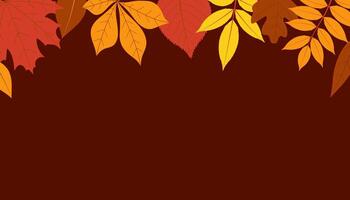 Autumn leaves horizontal banner or background decorated with multicolored leaves border. Flat illustration vector