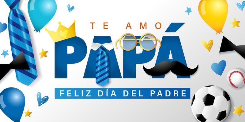Spanish congrats for Father's day with 3D elements. Web banner. Holiday decoration.