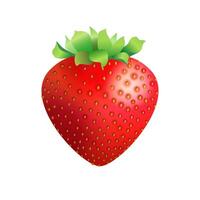 Realistic strawberry. 3 D design. Clipart template. Ripe berry, 3D leaves and seeds. Isolated elements. Cute icon. Fruit company logo concept. digital image with copy space. Ice cream or juice sign vector