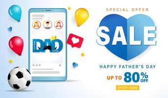 Father's day Sale banner. Special offer coupon template. Order online cute poster vector