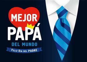 Father's day Spanish greeting card for the Best Dad in the World, social network banner vector