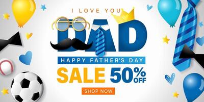 Sale banner up to percent 50 off. Father's day template vector