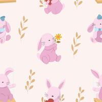 Cute Pink Rabbit Cartoon Seamless Pattern vector