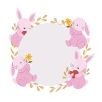 Cute Pink Rabbit Cartoon Seamless Wreath vector