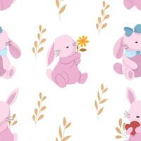 Cute Pink Rabbit Cartoon Seamless Pattern vector