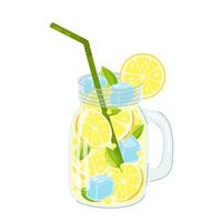 Lemonade. Cold summer drink. Lemonade with ice in flat style. Summer. Lemon cocktail in a fashionable container. vector