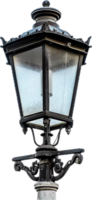 Vintage Street Lamp with Lit Bulb Close-up. png