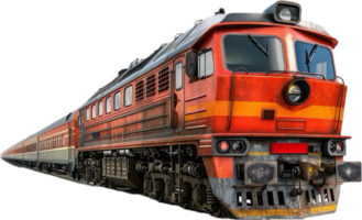 Red Freight Train Locomotive on Tracks. png