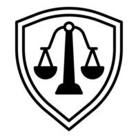 shield and scales of justice icon, judge and court tools icon vector