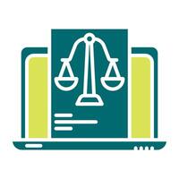 laptop and justice scale icon, judge and court tools icon vector