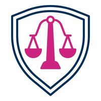 shield and scales of justice icon, judge and court tools icon vector
