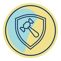 court hammer and shield icon, judge and court tools icon vector