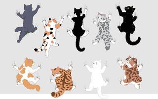 Set of Cute Cartoon Cats Climbing a Wall with Their Front Paws Extended - Calico, Orange, black, White, Tuxedo, and Silver Tabby Cats vector