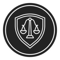 shield and scales of justice icon, judge and court tools icon vector