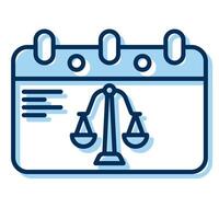 juicio calendario icono, juez y Corte herramientas icono vector