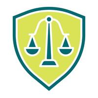 shield and scales of justice icon, judge and court tools icon vector