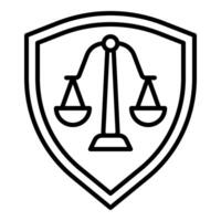 shield and scales of justice icon, judge and court tools icon vector