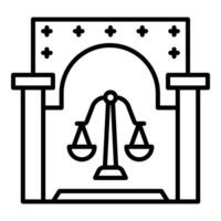 Corte habitación icono, juez y Corte herramientas icono vector