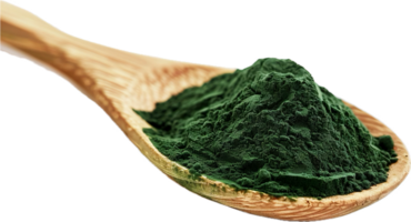 Spirulina Powder in Wooden Spoon Close-up. png