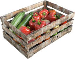 Wooden Crate Filled with Fresh Vegetables. png