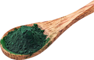 Spirulina Powder in Wooden Spoon Close-up. png