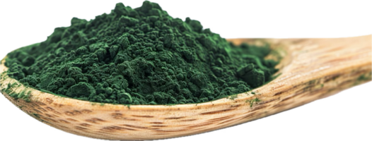 Spirulina Powder in Wooden Spoon Close-up. png