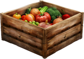 Wooden Crate Filled with Fresh Vegetables. png