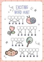 cute kawaii kids words hunt learning worksheet printable for kids fun education activity vector