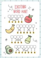 cute kawaii kids words hunt learning worksheet printable for kids fun education activity vector