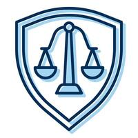 shield and scales of justice icon, judge and court tools icon vector