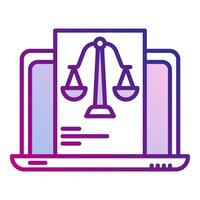 laptop and justice scale icon, judge and court tools icon vector