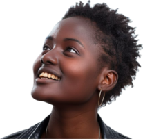 leende kvinna med naturlig afro hår. png