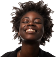 sonriente mujer con natural afro cabello. png