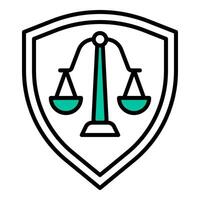 shield and scales of justice icon, judge and court tools icon vector