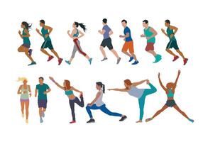Active people soft color pastel. People running exercise jogging. Isolated object on white background. vector