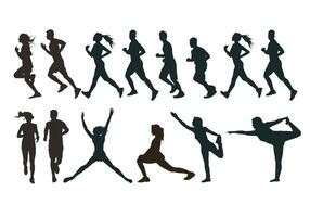 Active people running jogging exercise flat design. Isolated object on white background. vector