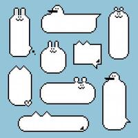 collection set of retro game 8bit pixel art animal pet cat bird rabbit bear text box memo speech bubble balloon black and white color vector