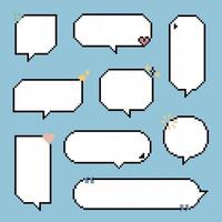collection set of retro game 8bit pixel speech bubble balloon black and white color vector