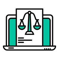 laptop and justice scale icon, judge and court tools icon vector