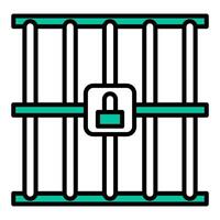 prison bars icon, judge and court tools icon vector