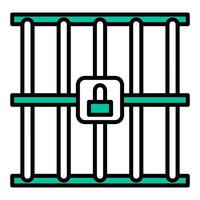 prison bars icon, judge and court tools icon vector