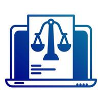 laptop and justice scale icon, judge and court tools icon vector