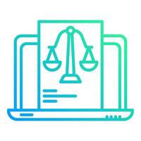 laptop and justice scale icon, judge and court tools icon vector